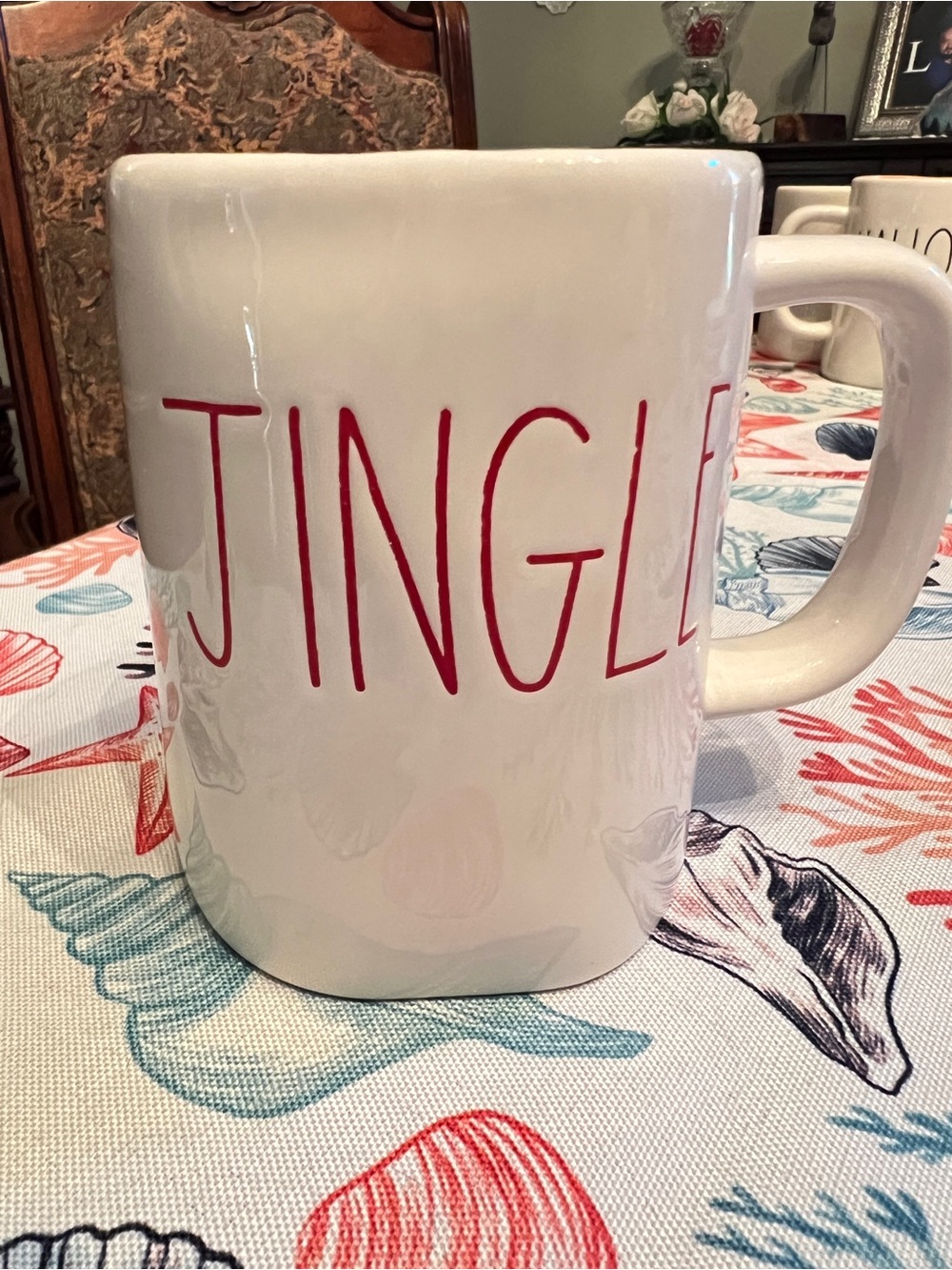 Rae Dunn White Mug with Red 'JINGLE' Lettering